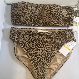 Nwt Michael Kors, two-piece leopard swimsuit strapless straps included M leopard